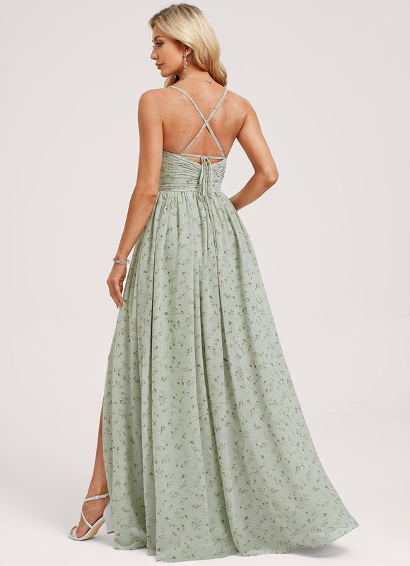 Robe Demoiselle D'Honneur Mousseline Beige - gallery 4