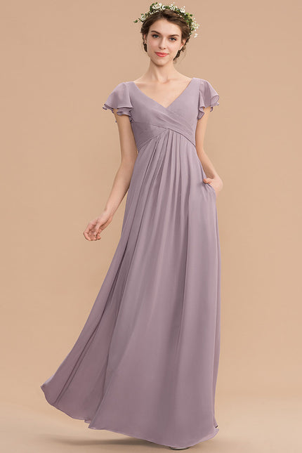 Robe Demoiselle D'Honneur À Volants Rose Pâle