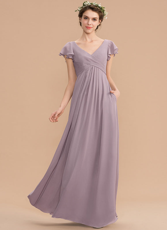 Robe Demoiselle D'Honneur À Volants Rose Pâle