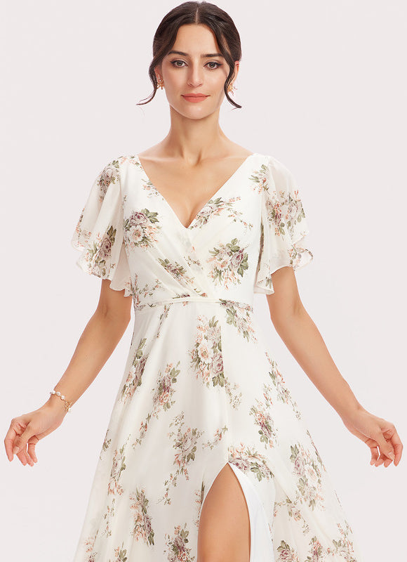 Robe Demoiselle D'Honneur Mousseline Beige - gallery 3