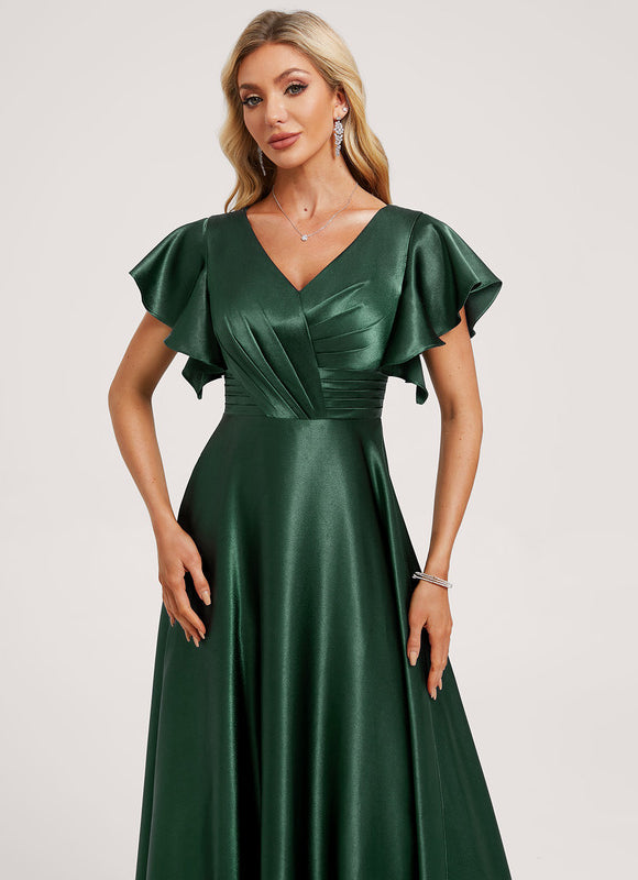 Robe Demoiselle D'Honneur Satin Vert Émeraude - gallery 3