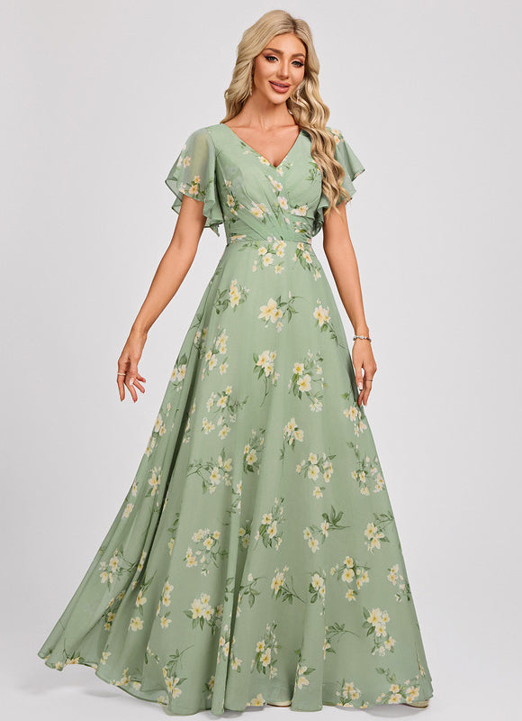 Robe Demoiselle D'Honneur À Volants Rose Pâle