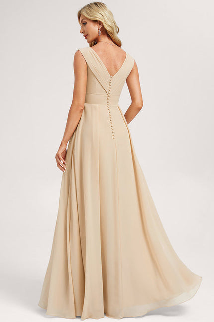 Robe Demoiselle D'Honneur Mousseline Beige - gallery 4