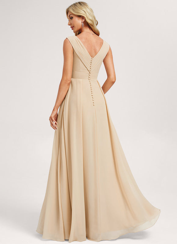 Robe Demoiselle D'Honneur Mousseline Beige - gallery 4