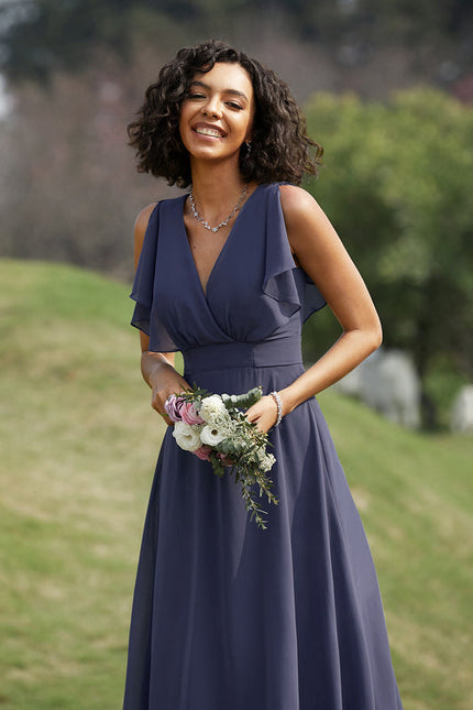 Robe Demoiselle D'Honneur Mousseline Beige - gallery 8