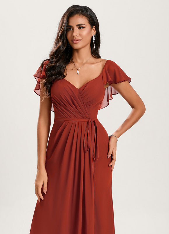 Robe Demoiselle D'Honneur À Volants Rose Pâle - gallery 2