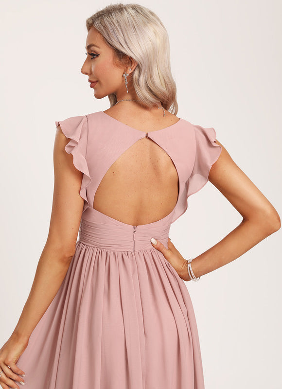 Robe Demoiselle D'Honneur À Volants Rose Pâle - gallery 3