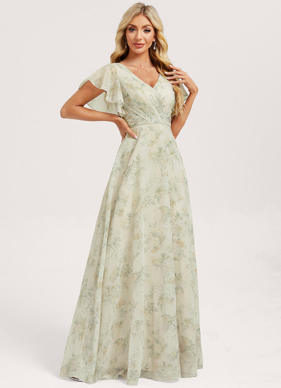 Robe Demoiselle D'Honneur À Volants Rose Pâle - gallery 2