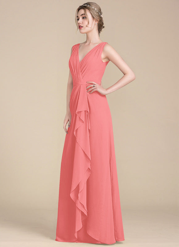 Robe Demoiselle D'Honneur À Volants Rose Pâle - gallery 6