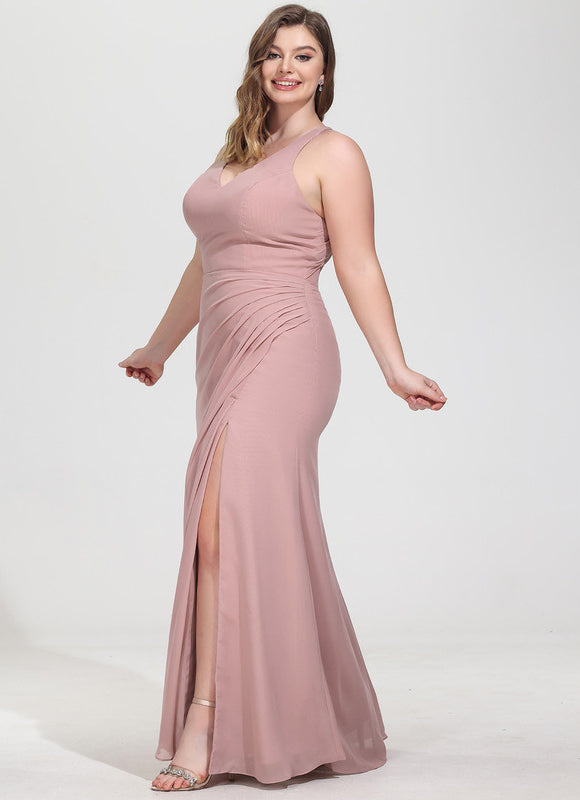 Robe Demoiselle D'Honneur À Volants Rose Pâle - gallery 9