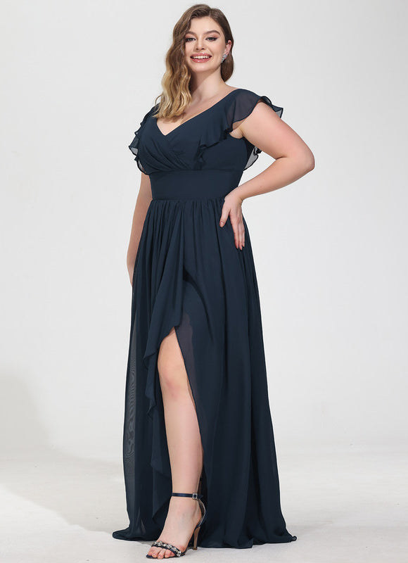 Robe Demoiselle D'Honneur À Volants Rose Pâle - gallery 7