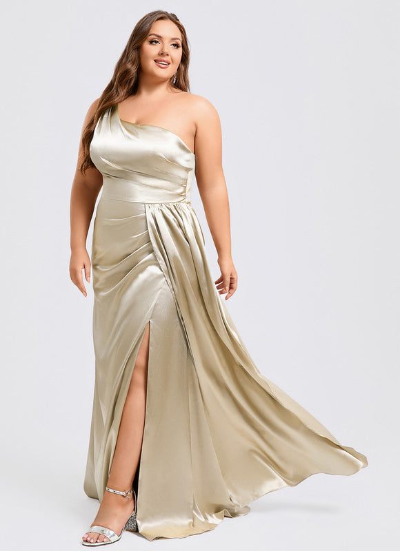 Robe Demoiselle D'Honneur Satinée Asymétrique Bleue - gallery 6