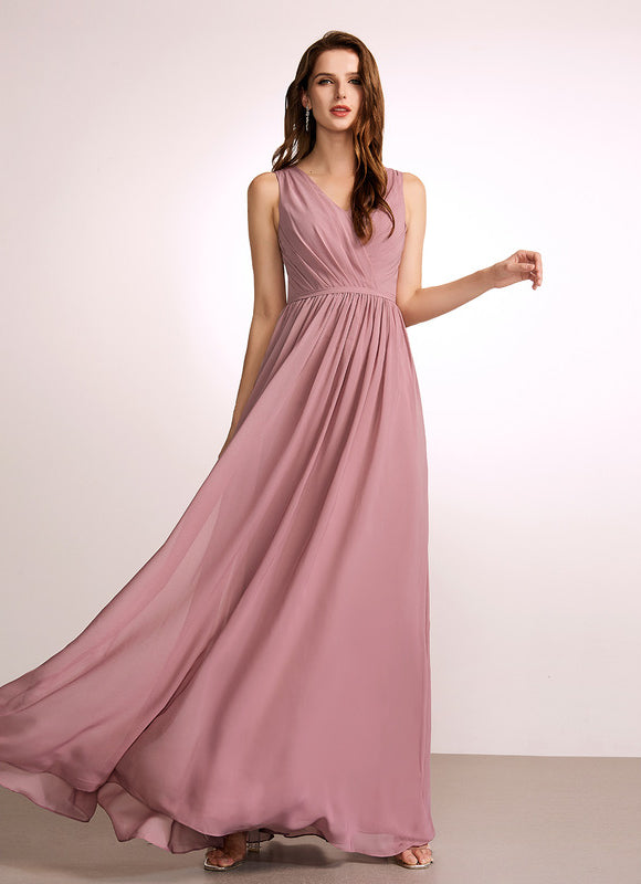 Robe Demoiselle D'Honneur Fluide Rose Pâle - gallery 2
