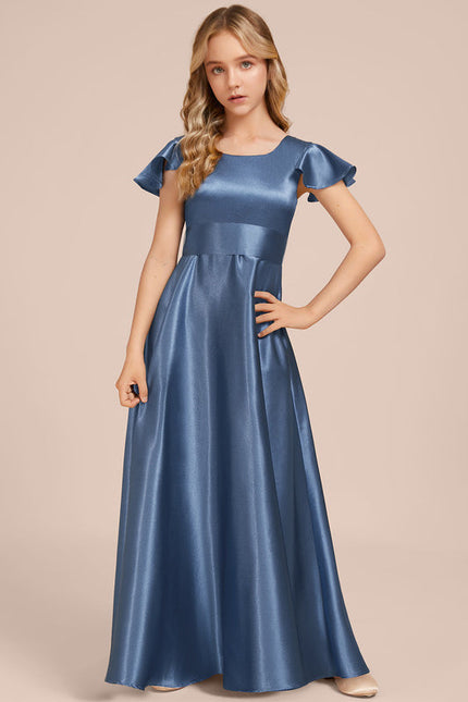 Robe Demoiselle D'Honneur Satinée Bleu Ciel - gallery 3