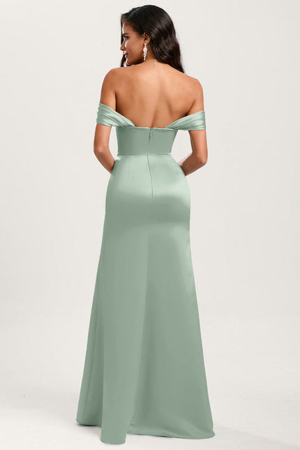 Robe Demoiselle D'Honneur Satin Vert Pâle - gallery 1