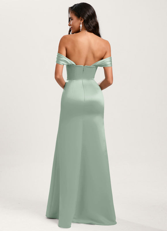 Robe Demoiselle D'Honneur Satin Vert Pâle - gallery 1