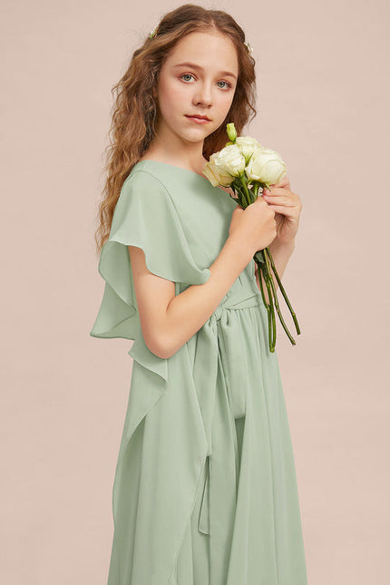 Robe Demoiselle D'Honneur Vert Poudré Élégant - gallery 4