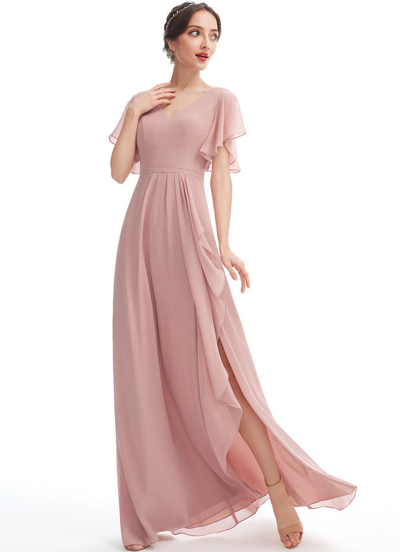Robe Demoiselle D'Honneur À Volants Rose Pâle - gallery 4