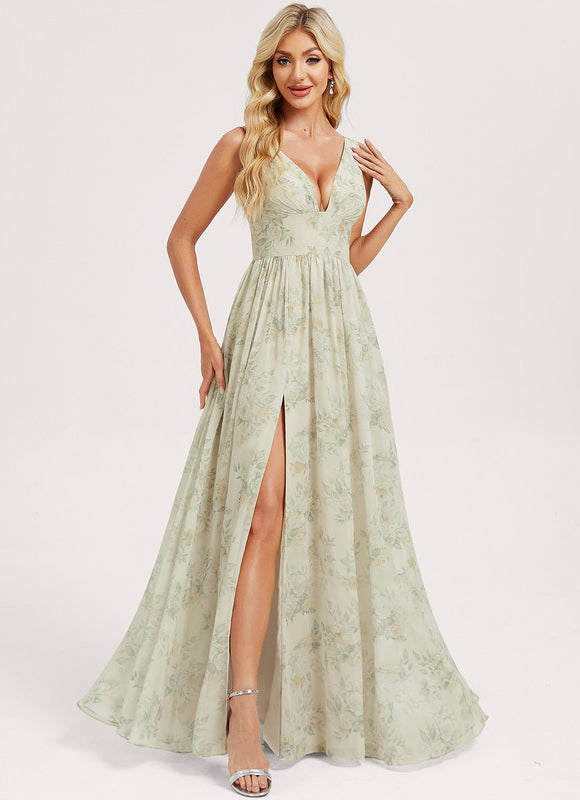 Robe Demoiselle D'Honneur Mousseline Beige - gallery 1