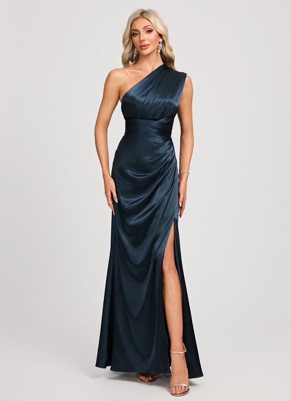 Robe Demoiselle D'Honneur Élégance Marine Satinée - gallery 8