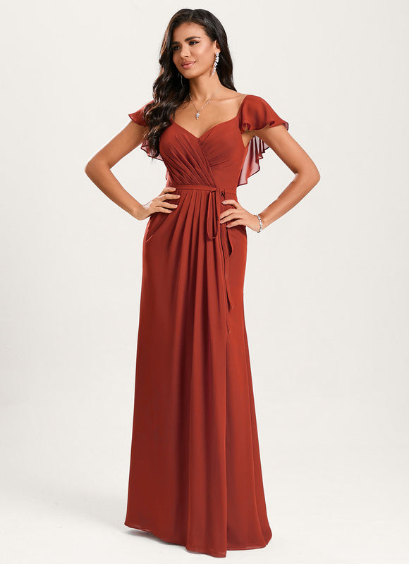 Robe Demoiselle D'Honneur À Volants Rose Pâle