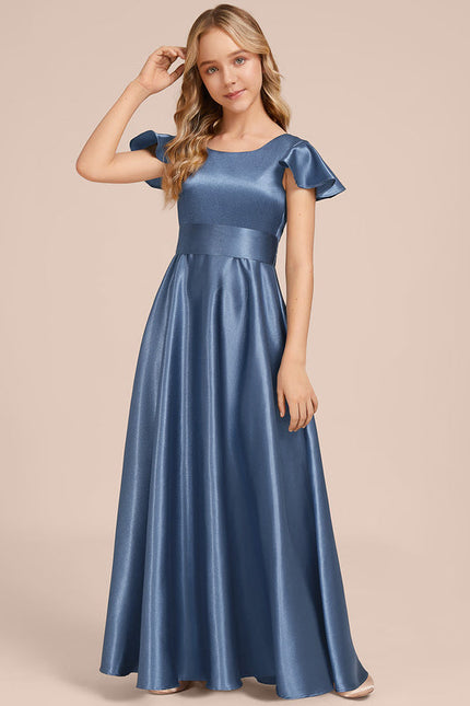 Robe Demoiselle D'Honneur Satinée Bleu Ciel - gallery 2