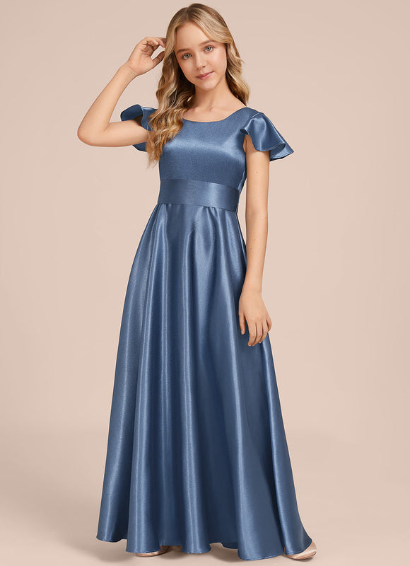 Robe Demoiselle D'Honneur Satinée Bleu Ciel - gallery 2