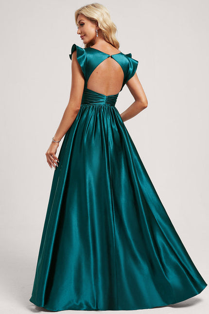 Robe Demoiselle D'Honneur Satin Vert Émeraude - gallery 5