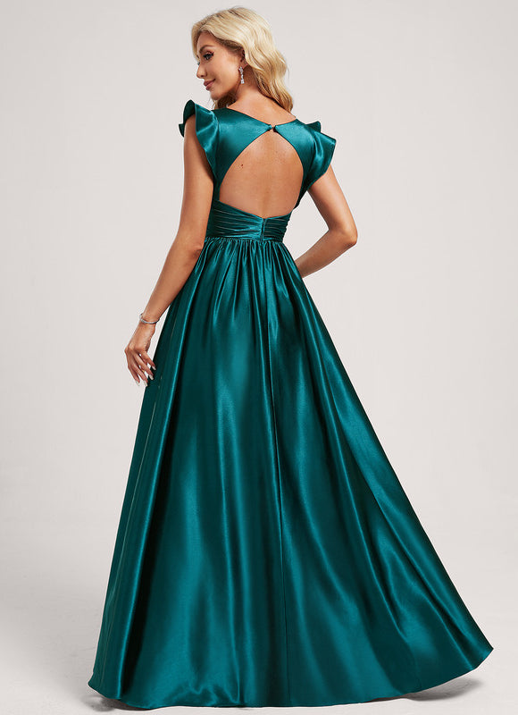 Robe Demoiselle D'Honneur Satin Vert Émeraude - gallery 5