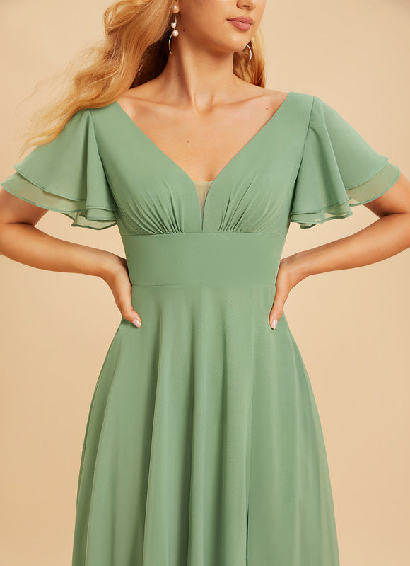 Robe Demoiselle D'Honneur À Volants Rose Pâle - gallery 5