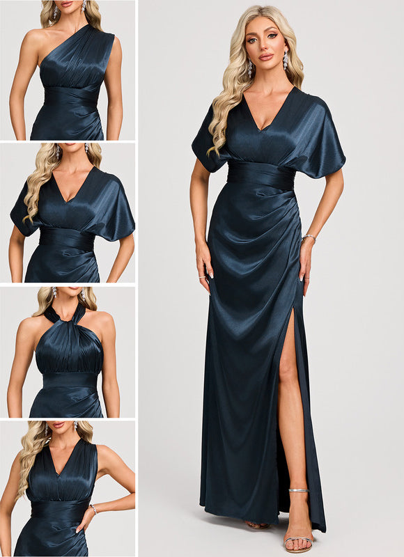 Robe Demoiselle D'Honneur Élégance Marine Satinée