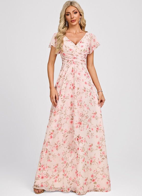 Robe Demoiselle D'Honneur À Volants Rose Pâle - gallery 1