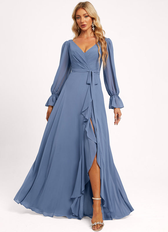 Robe Demoiselle D'Honneur À Volants Rose Pâle