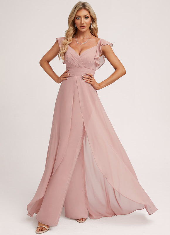 Robe Demoiselle D'Honneur Vaporeuse Rose - gallery 5