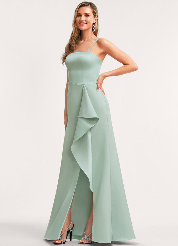 Robe Demoiselle D'Honneur Satinée Vert Deau - gallery 2