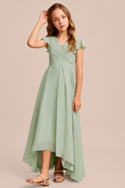 Robe Demoiselle D'Honneur Ailée Vert Pastel - gallery 3