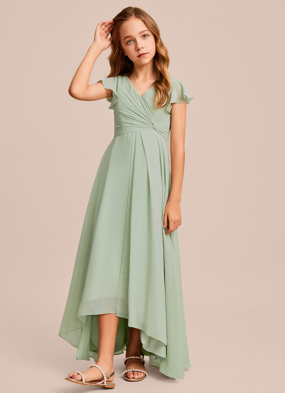 Robe Demoiselle D'Honneur Ailée Vert Pastel - gallery 3