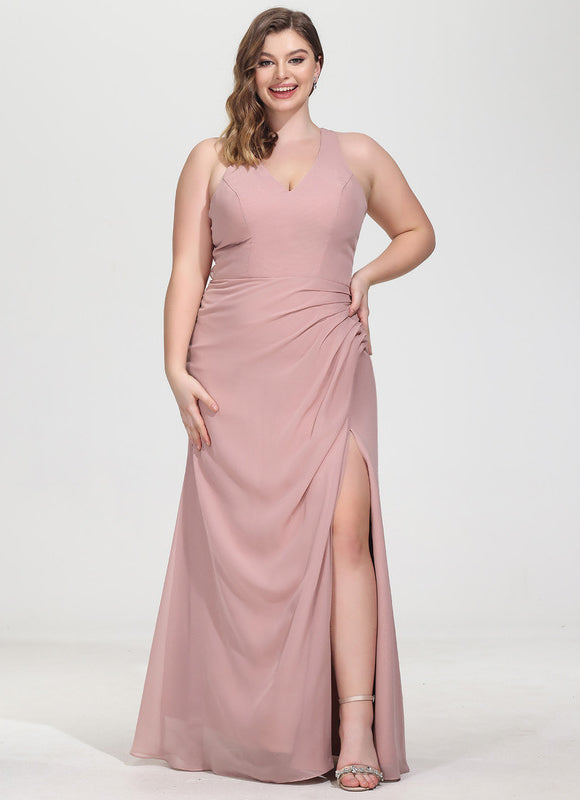 Robe Demoiselle D'Honneur À Volants Rose Pâle - gallery 7