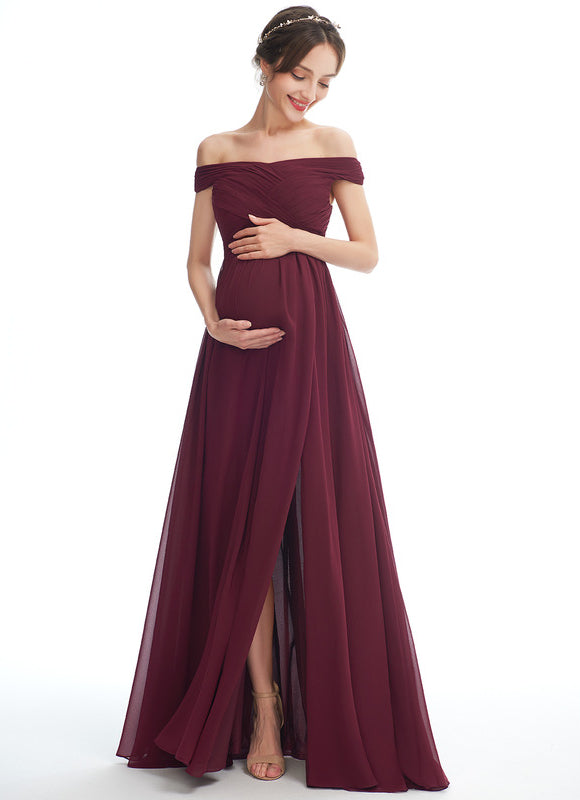 Robe Demoiselle D'Honneur Chiffon Bordeaux - gallery 4