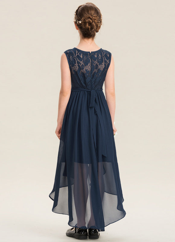 Robe Demoiselle D'Honneur Bleu Marine Asymétrique Dentelle - gallery 1