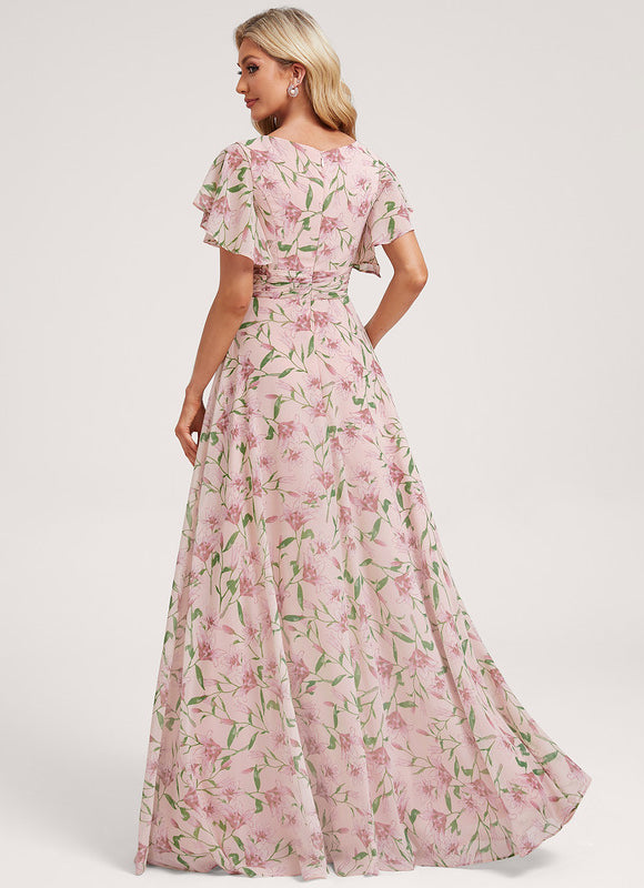 Robe Demoiselle D'Honneur À Volants Rose Pâle - gallery 5