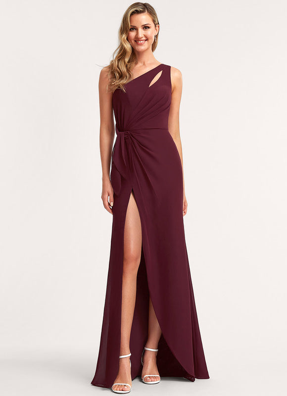 Robe Demoiselle D'Honneur Asymétrique Bordeaux