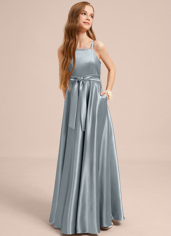 Robe Demoiselle D'Honneur Satinée Bleu Ciel - gallery 1