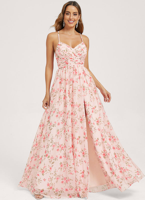 Robe Demoiselle D'Honneur Mousseline Beige - gallery 2