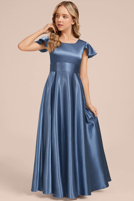 Robe Demoiselle D'Honneur Satinée Bleu Ciel - gallery 1