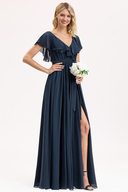 Robe Demoiselle D'Honneur Élégance Marine Flottante - gallery 3