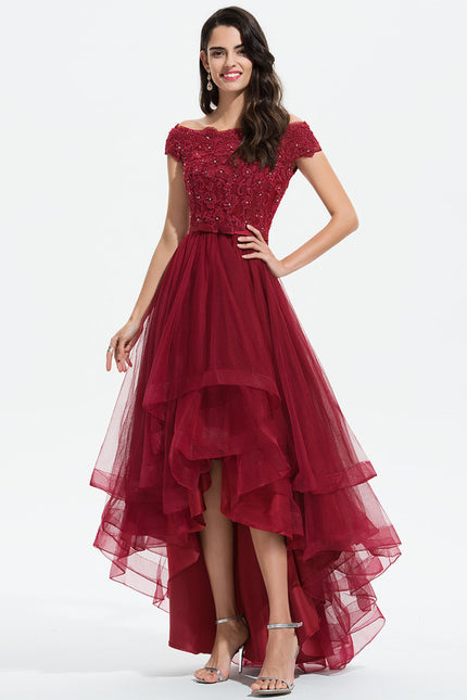 Robe Demoiselle D'Honneur Asymétrique Éclatante - gallery 2