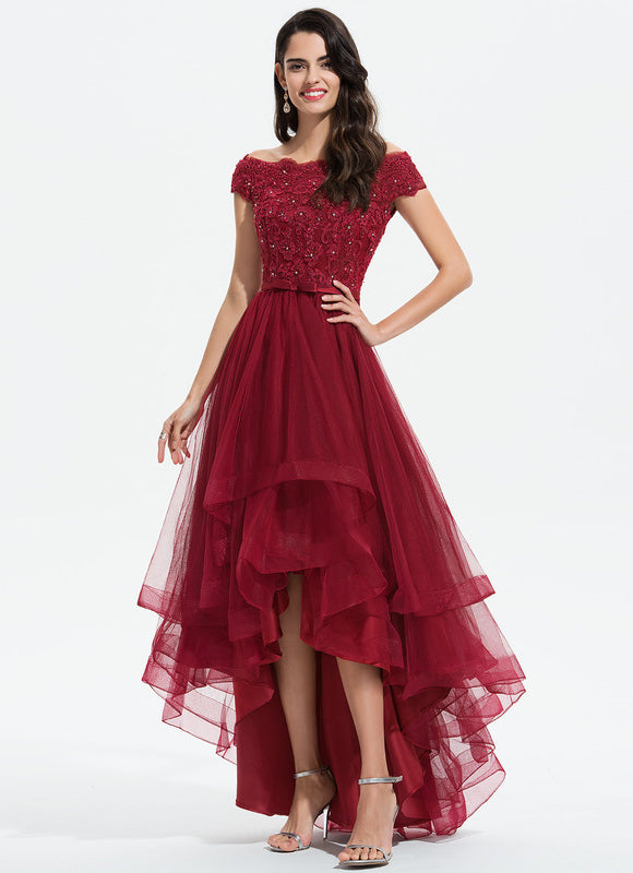 Robe Demoiselle D'Honneur Asymétrique Éclatante - gallery 2