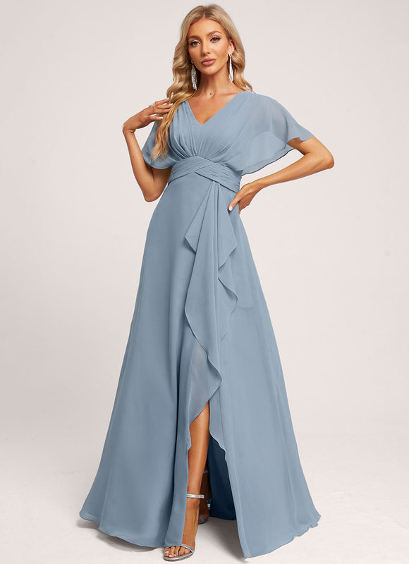 Robe Demoiselle D'Honneur À Volants Rose Pâle