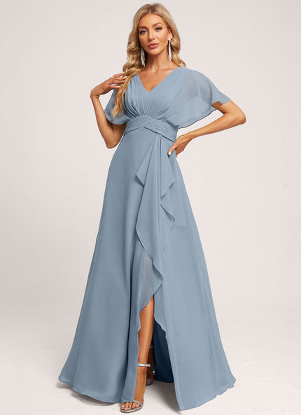 Robe Demoiselle D'Honneur À Volants Rose Pâle